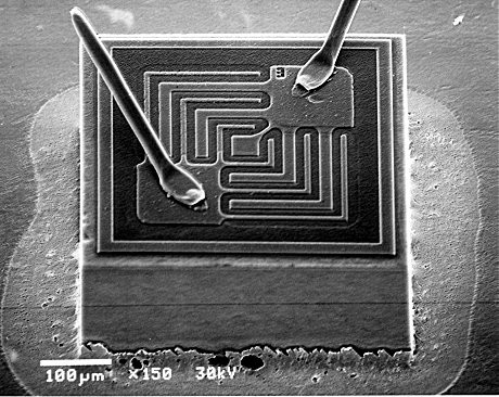 晶体管芯片全貌扫描电镜照片 ：三维立体感